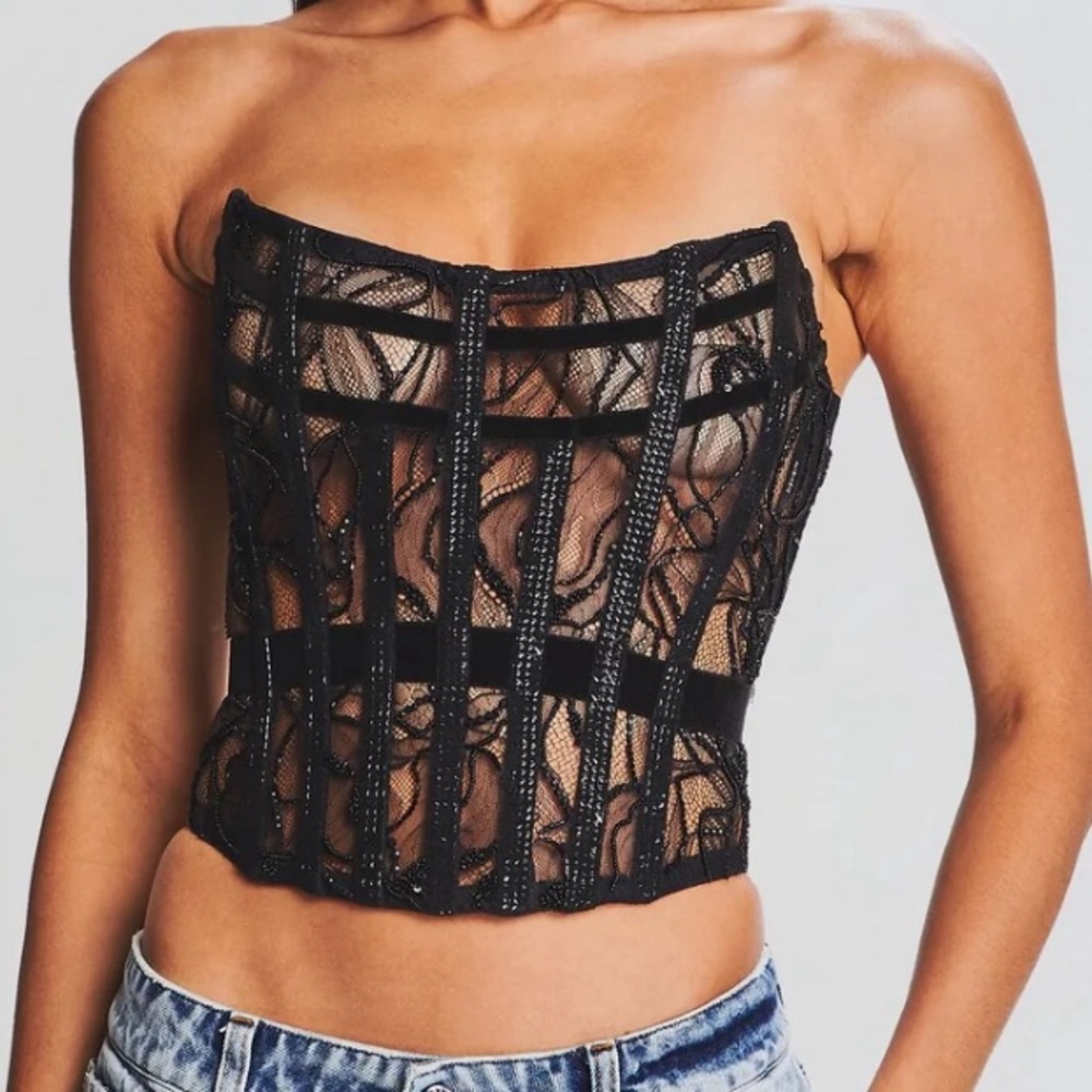 Retrofete Sheer Black Lace Crop Top